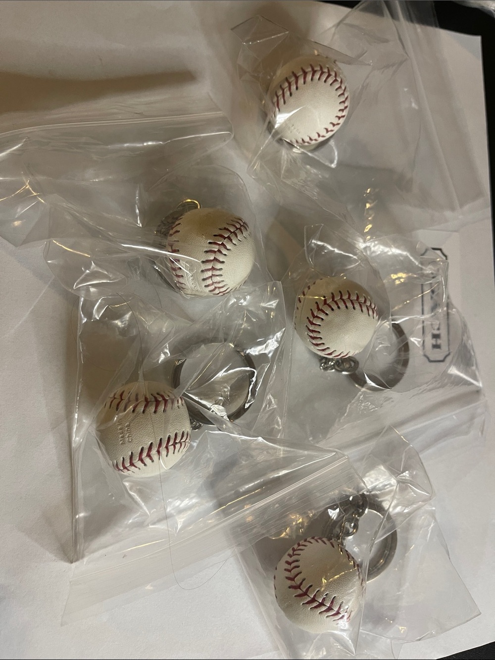 5 Coach Baseball Keychain - White with Red Stitching